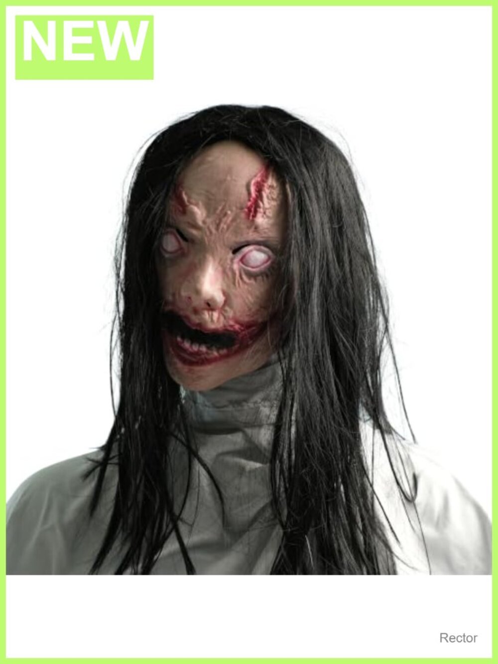 Slit-Mouthed Ghost Horror Mask with Wig Adult Costume Accessory
